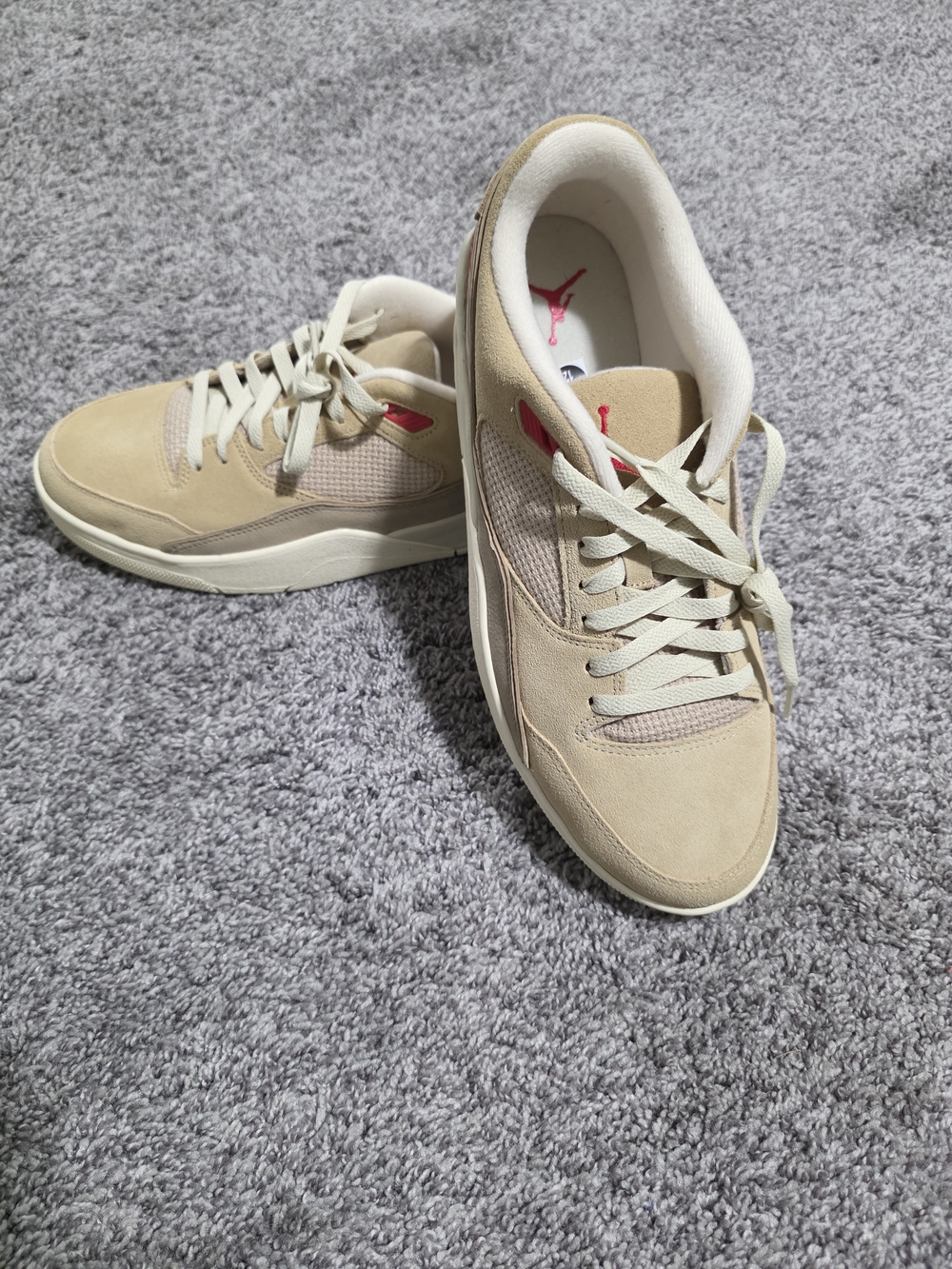 NWT Jordan Flight Men's Beige Suede Sneakers with Red Accent